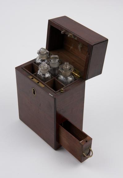 Tall, small rectangular mahogany medicine chest