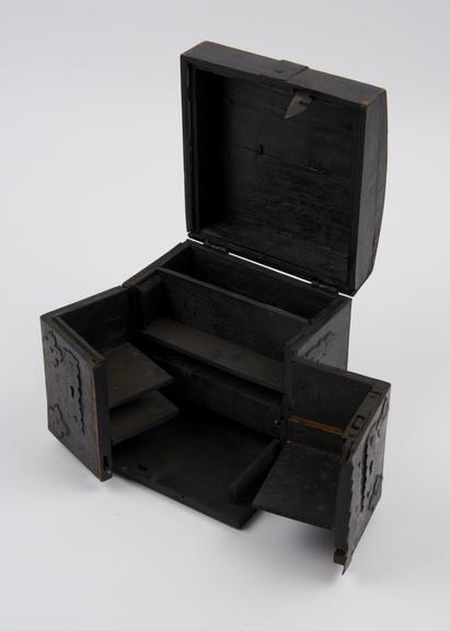 Wooden medicine chest in 3 hinged sections, locking