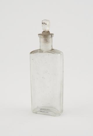 Clear glass medicine bottle, from Savory and Moore, English, 1801-1850