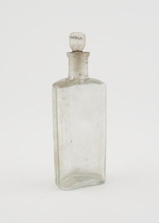 Clear glass medicine bottle, from Savory and Moore, English, 1801-1850