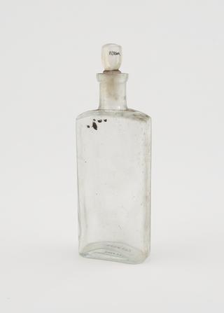 Clear glass medicine bottle, from Savory and Moore, English, 1801-1850