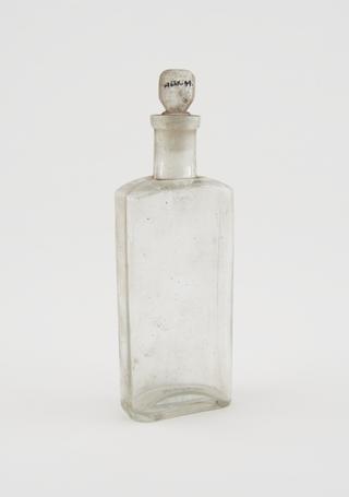 Clear glass medicine bottle, from Savory and Moore, English, 1801-1850