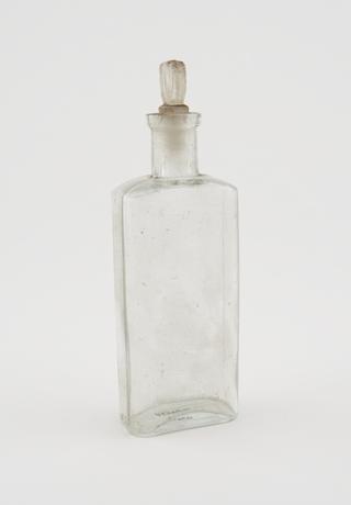 Clear glass medicine bottle, from Savory and Moore, English, 1801-1850