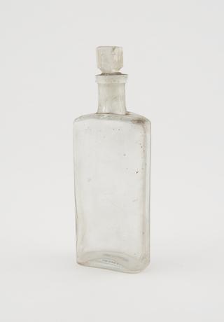 Clear glass medicine bottle, from Savory and Moore, English, 1801-1850