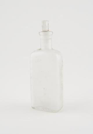 Clear glass medicine bottle, from Savory and Moore, English, 1801-1850