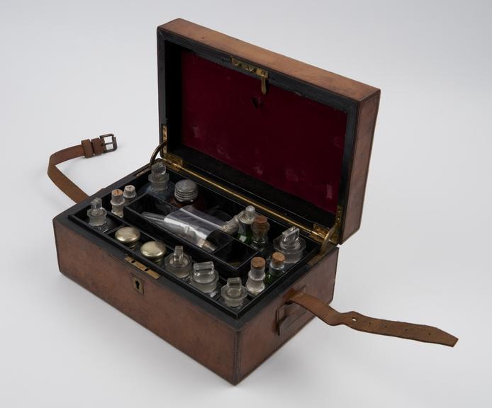 Rectangular leather homeopathic medicine chest, 1801-1900