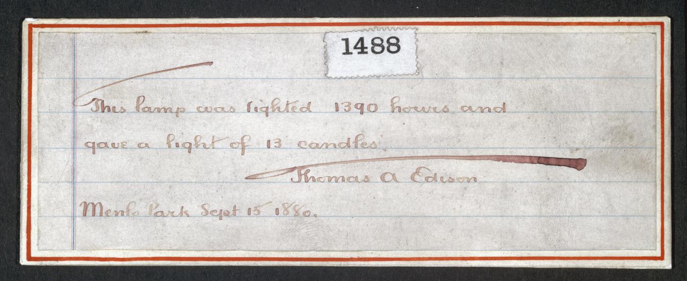 Edison certificate of lamp life