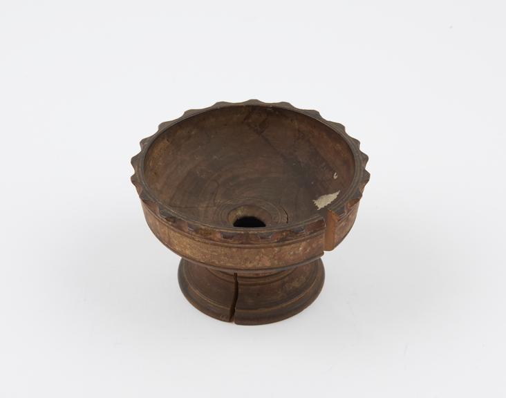 Barber's soap bowl, wooden circular, probably made in England