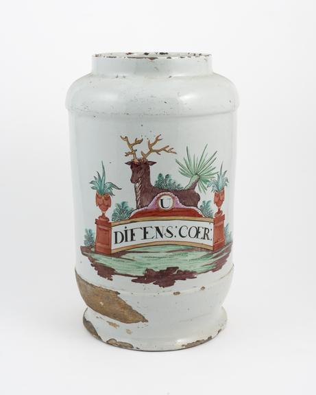 Large tin-glazed earthenware drug jar