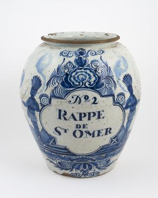 Late C18 or early C19 French blue and white tobacconist's jar