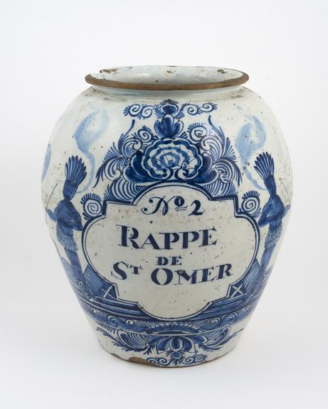 Late C18 or early C19 French blue and white tobacconist's jar