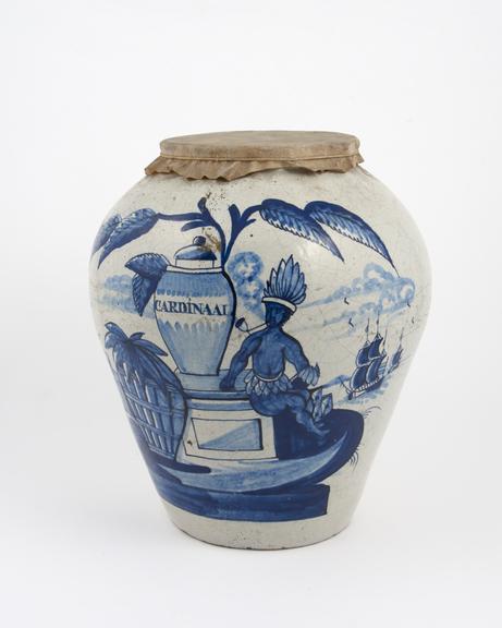 Earthenware snuff storage jar, decorated