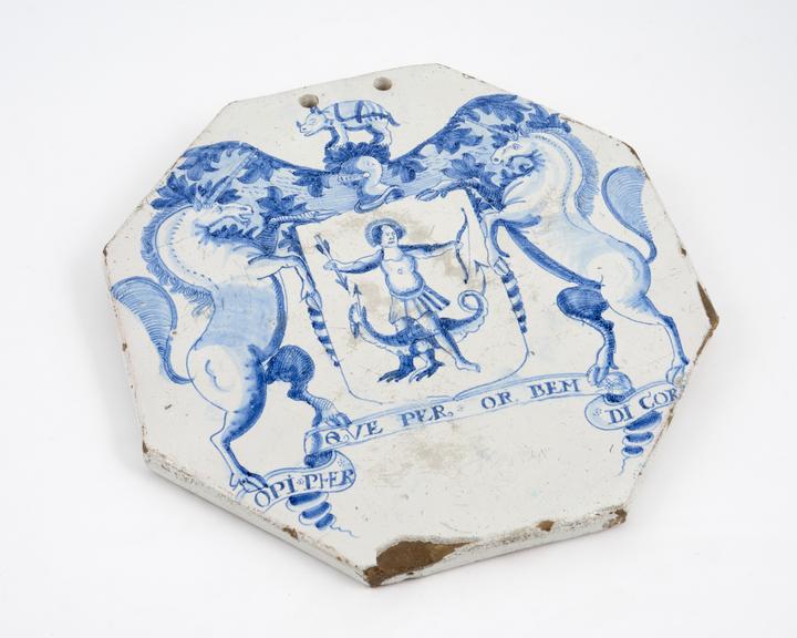 Earthenware pill tile, octagonal, tin-glazed