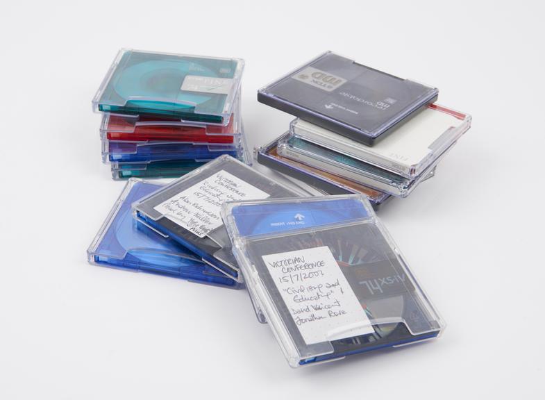 Thirteen recordable MD minidiscs, used