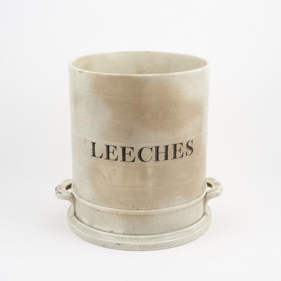 Pharmacy leech jar, plain earthenware, perhaps Staffordshire