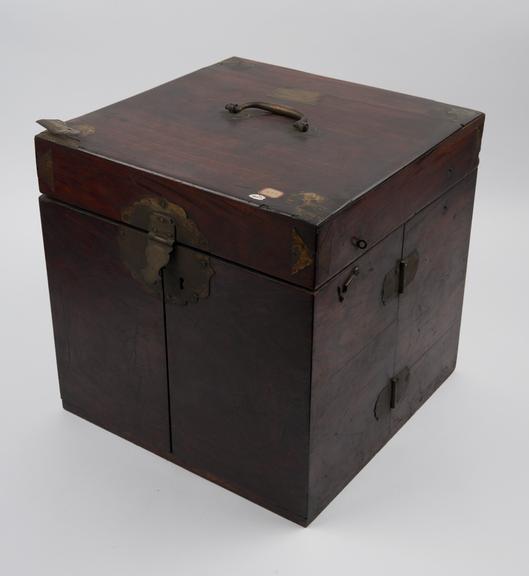 Empty walnut medicine chest, 19th century