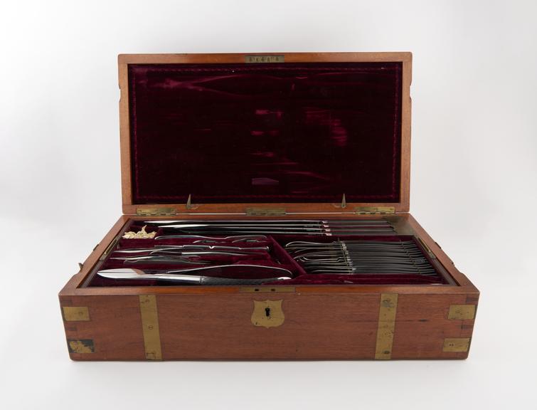 Surgical instrument set, owned by J B White, cased, by S