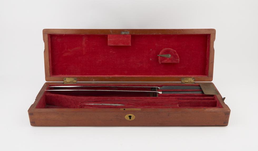 Amputation set, cased, incomplete, probably late 19th century