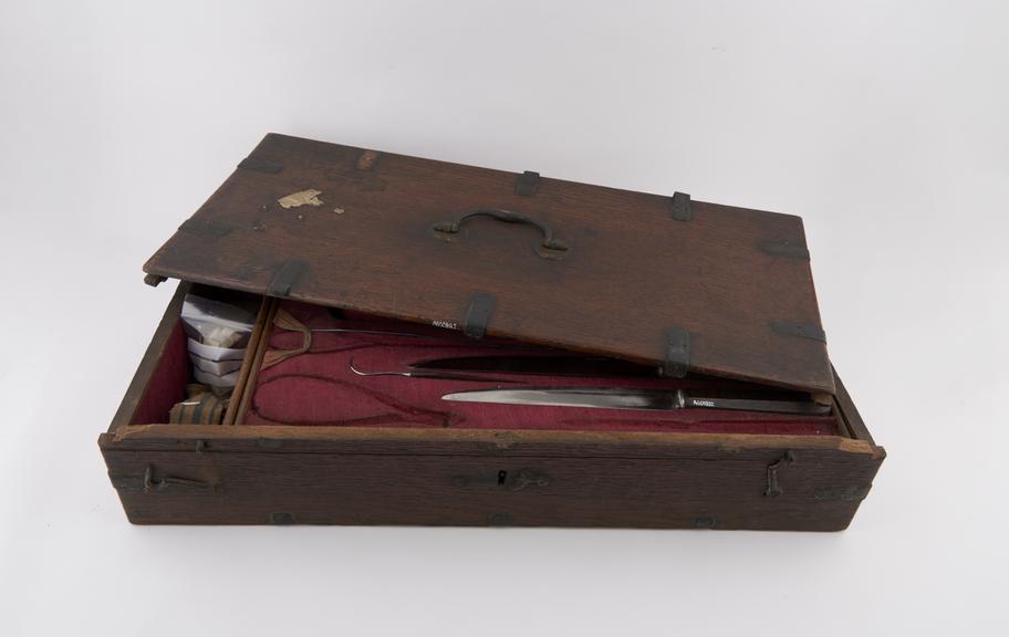 Surgical instrument set, cased, by Stodart, English