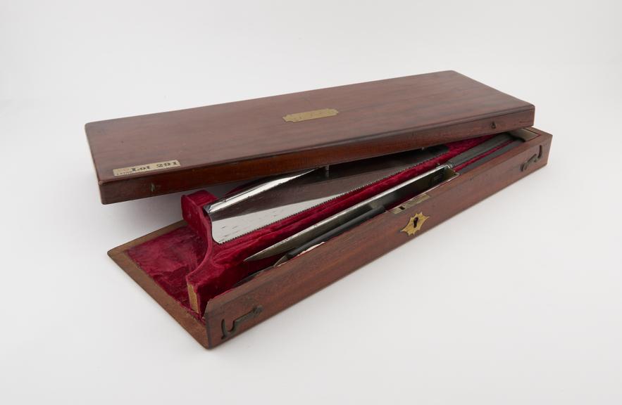 Amputation set, cased, by Evans and Co., English, 19th century