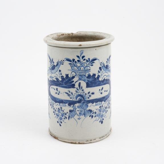 Pharmacy storage jar, 18th century, Flemish Delft