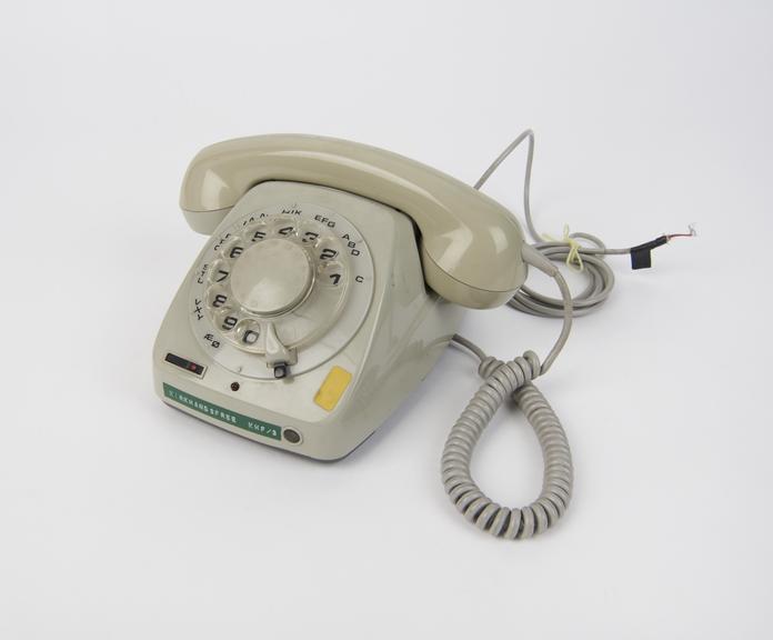 Telephone handset, grey, dial, Model 73D  Handsfree