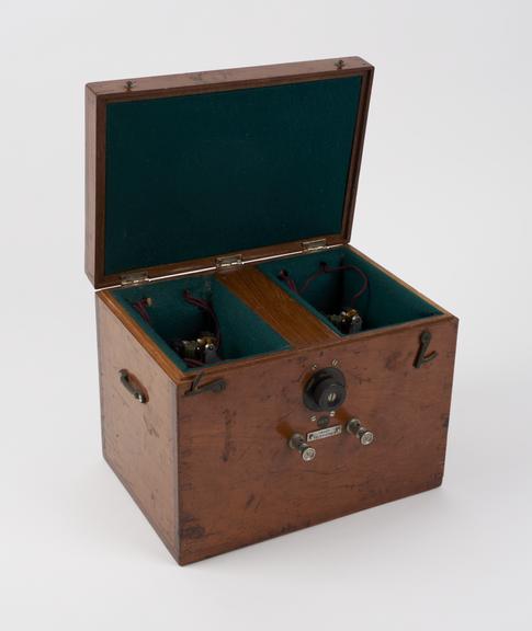 Pair of telephone relays in wooden case, S.G