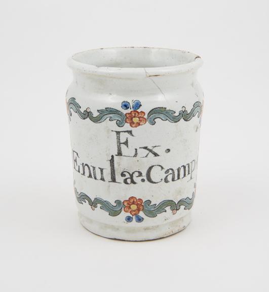 Tin-glazed earthenware storage jar, for extract of elecampane