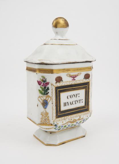 Polygonal drug jar, French, 1810-1870, porcelain