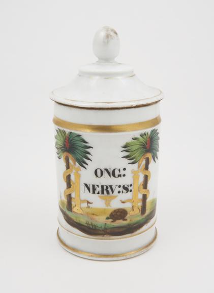 Cylindrical drug jar, true porcelain