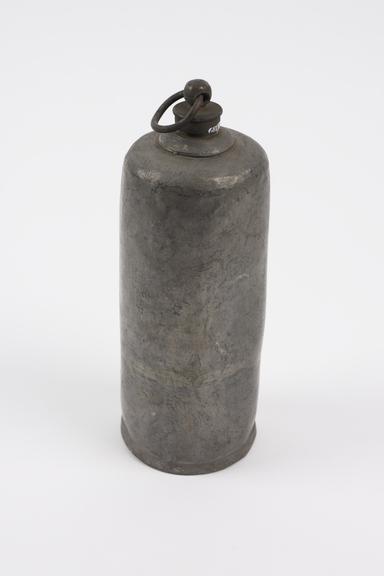 Cylindrical pewter hot water bottle, with screw cap