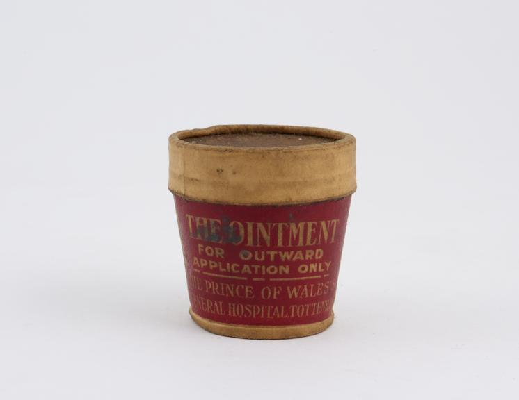 Conical cardboard container for "the ointment" marked "poison" from Prince of Wales Hospital