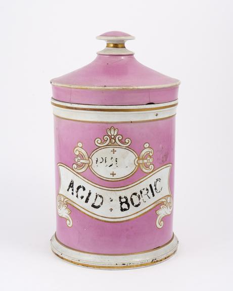 Fine earthenware storage jar with lid for boric acid