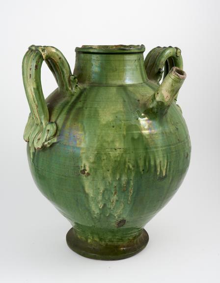 Jug, green glazed pottery, Europe, 1850-1900