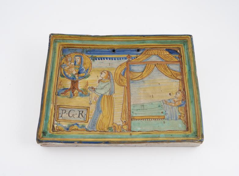 Votive plaque, earthenware, tin glazed, from Church of St