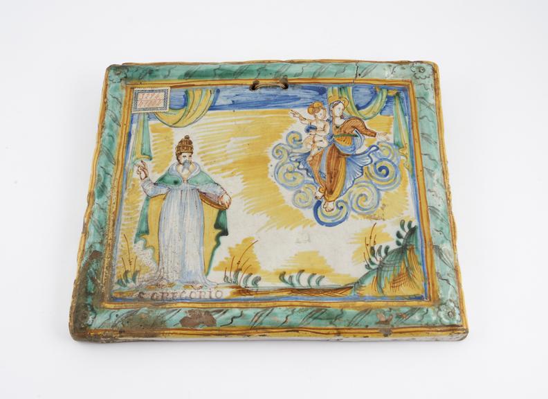 Votive plaque, Italian, 1600-1750, majolica, to St