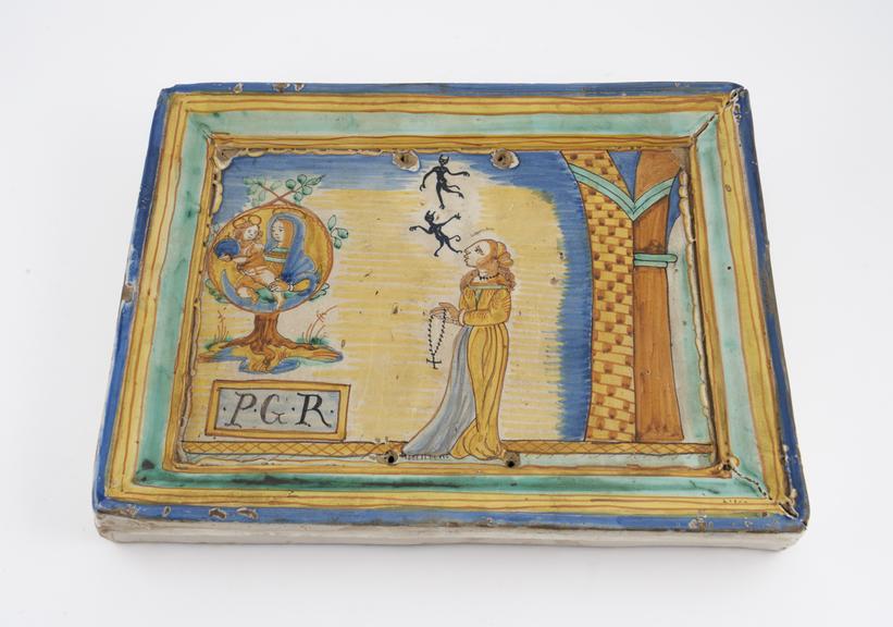 Votive plaque, earthenware, tin glazed, from Deruta, Italian