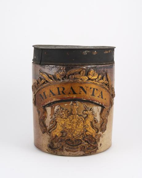 Stoneware drug jar with lid, for MARANTA', English, 1816-1837'