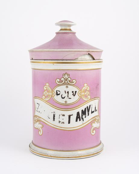 Fine pink earthenware storage jar for zinc and starch dusting