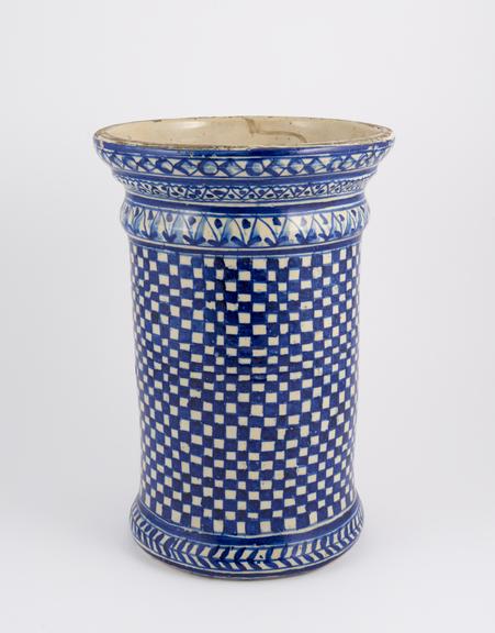 Flowerpot(?), blue and white majolica, perhaps 1801-1900