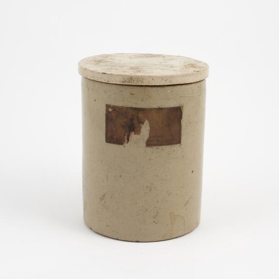 Salt-glazed stoneware drug storage jar, from Godfrey and Cooke