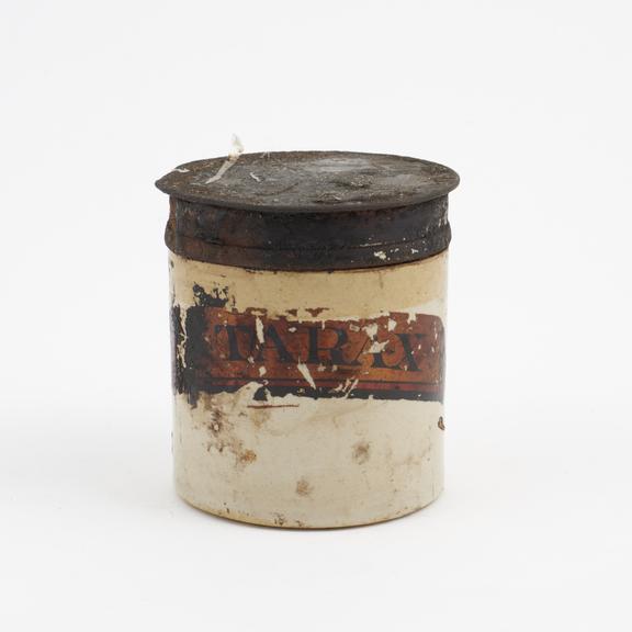 Dispensing pot, stoneware, glazed, with lid