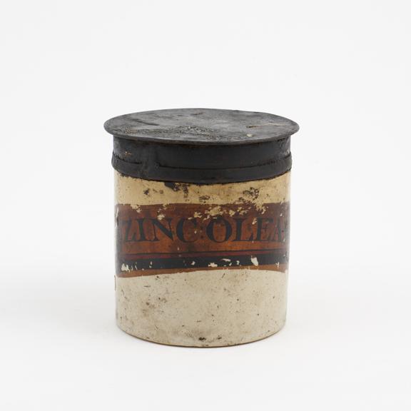 Small salt glazed stoneware dispensing pot for zinc oleate