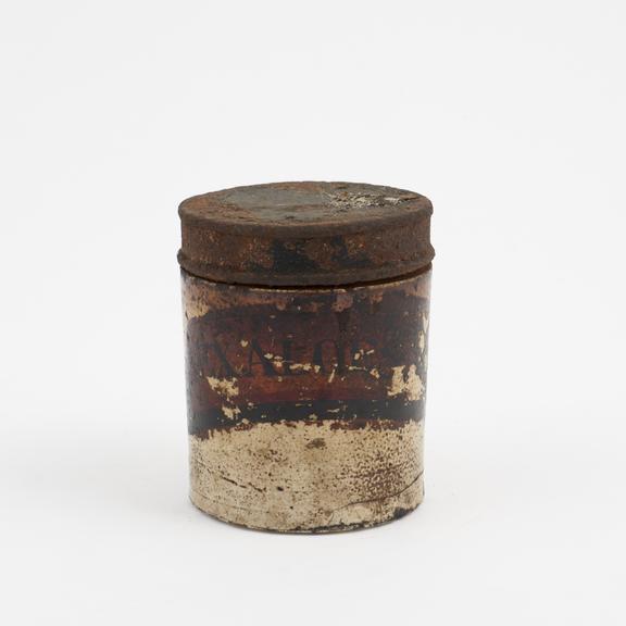 Dispensing pot, stoneware, glazed, with lid