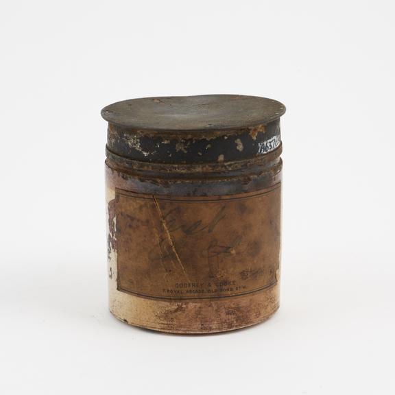 Small salt-glazed stoneware drug dispensing pot, English