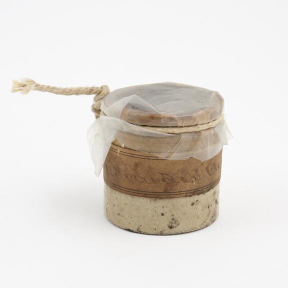 Stoneware dispensing pot used for unidentified drug