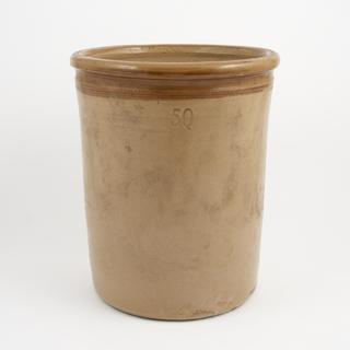 Cylindrical cream-glazed stoneware pharmacy jar