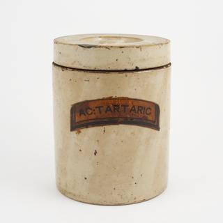Salt glazed stoneware drug storage jar for tartaric acid