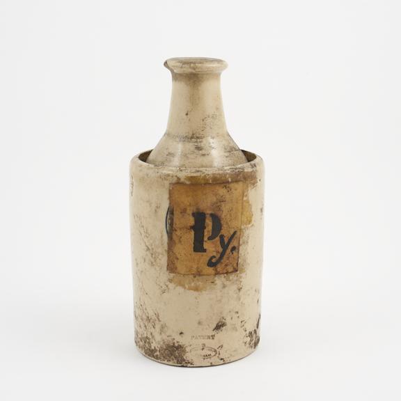 Cream-glazed stoneware pharmacy jar, English, from Fulham