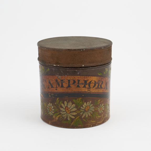 Salt glazed stoneware storage jar for camphor, English